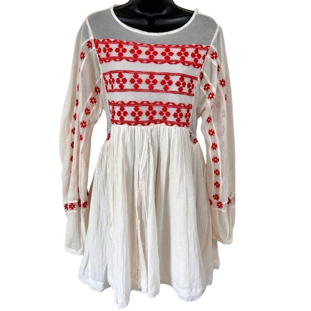 Free People Need Me Embroidered Mini Dress in Ivory Comb